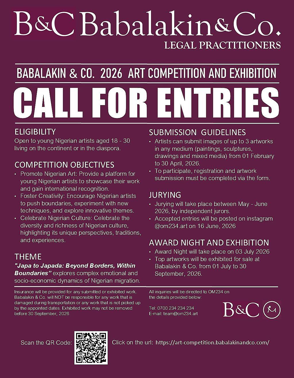 Babalakin and Co. Art Competition & Exhibition 2026 - Call for Entries